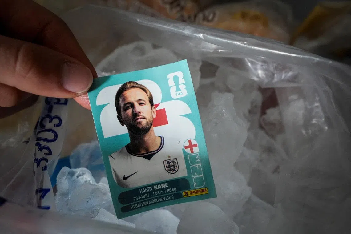 Ines Mutri, 13, holds a trading card featuring England’s Harry Kane before placing it in a freezer, as one of her superstitions.