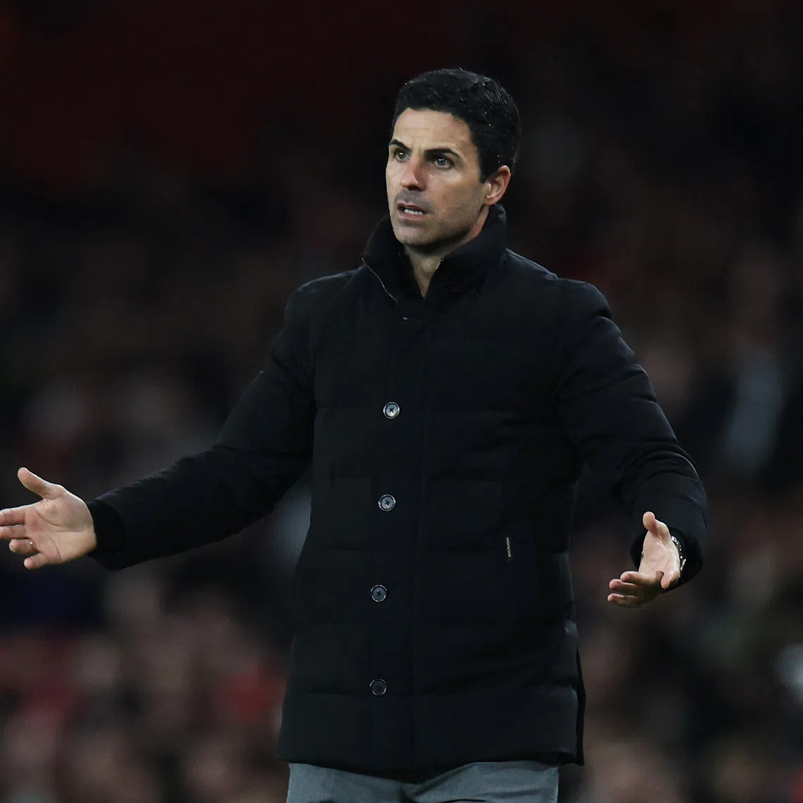 Soccer Football - Carabao Cup - Fourth Round - Arsenal v Brighton & Hove Albion - Emirates Stadium, London, Britain - October 29, 2025 Arsenal manager Mikel Arteta reacts REUTERS/Hannah Mckay