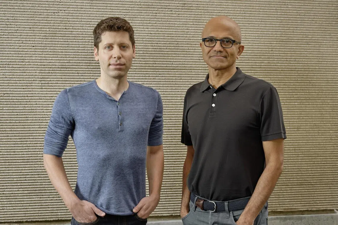 Microsoft CEO Satya Nadella (right) swooped in to offer jobs to OpenAI's ousted CEO Sam Altman and his loyalists.