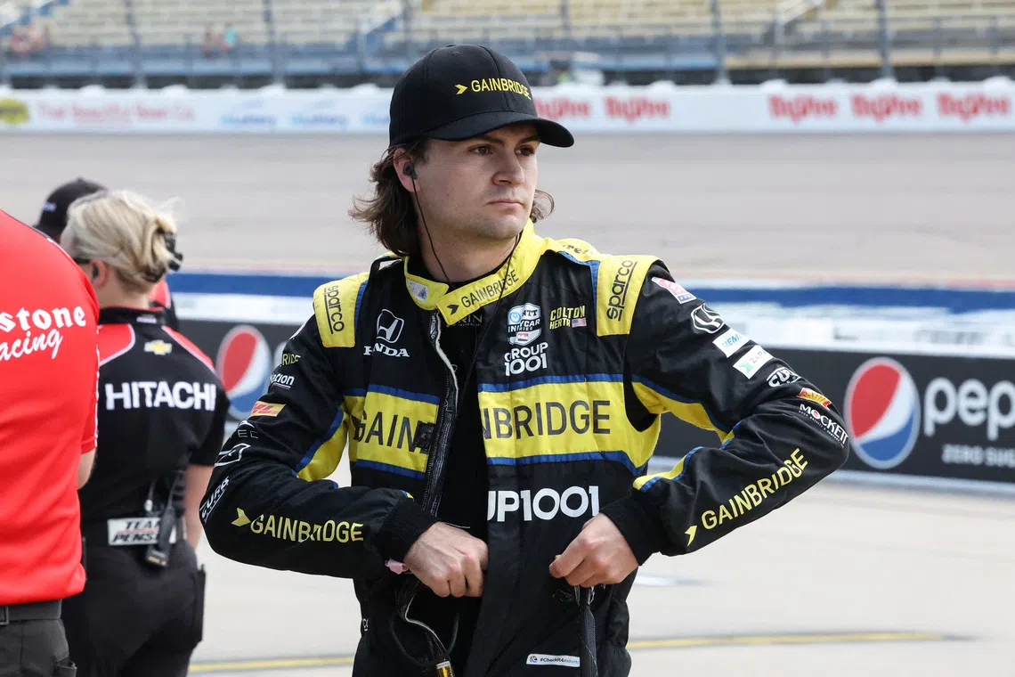 Jul 21, 2023; Newton, Iowa, USA; Andretti Autosport with Curb-Agajanian driver Colton Herta (26) of United States prepares for practice at the Iowa Speedway. Reese Strickland-USA TODAY Sports