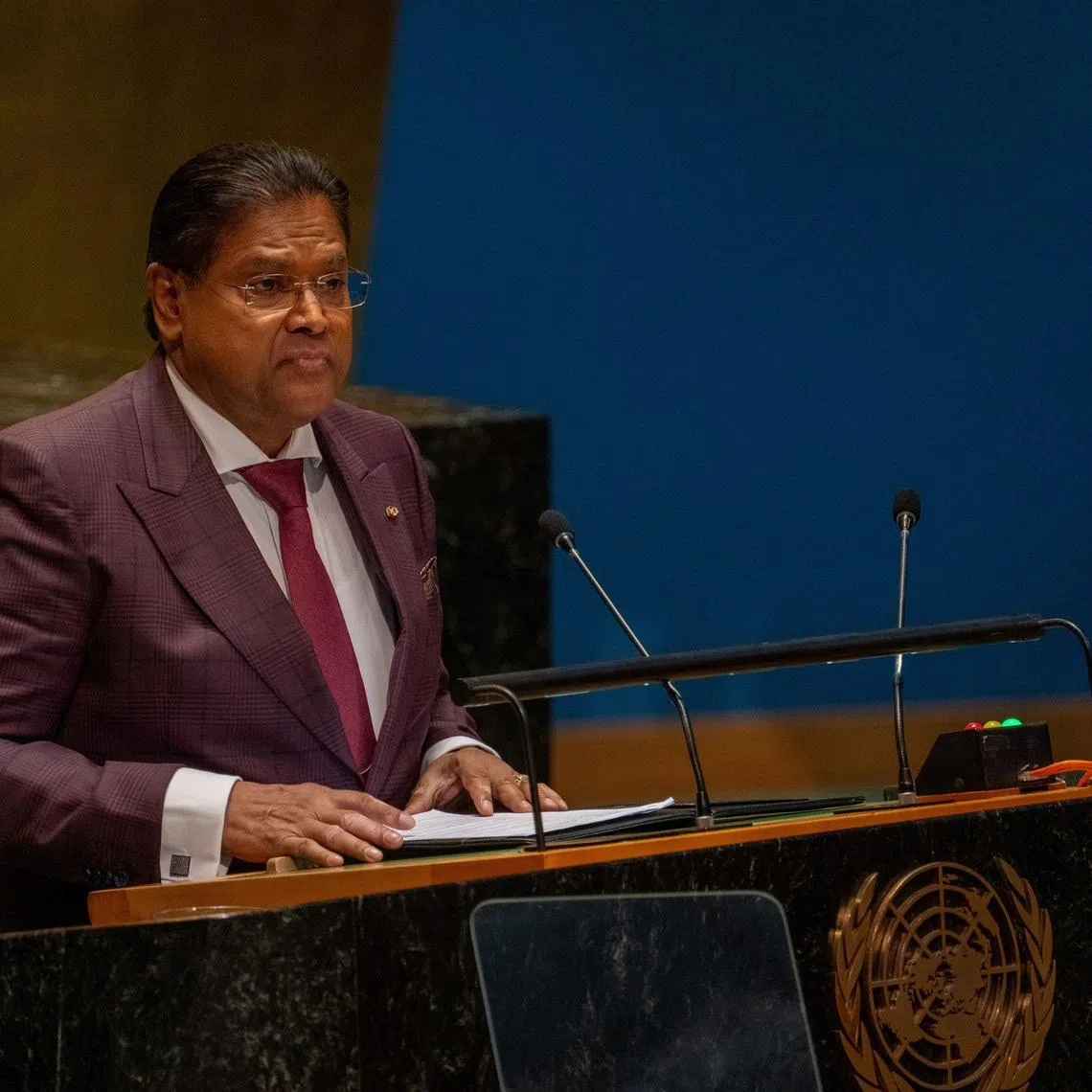 President of Suriname Chan Santokhi addresses the \"Summit of the Future\" in the General Assembly Hall at United Nations Headquarters in New York City, U.S., September 22, 2024. REUTERS/David Dee Delgado/File Photo
