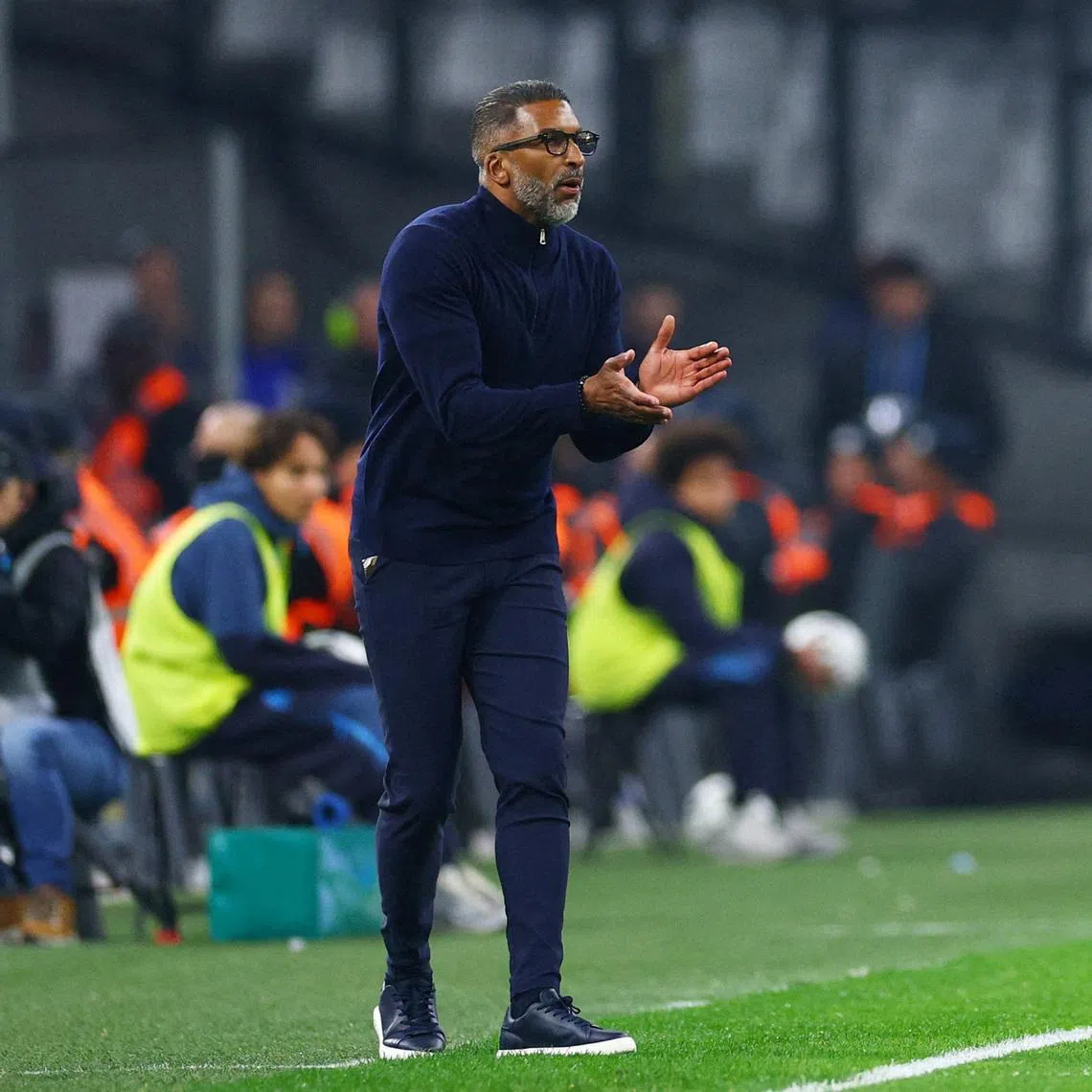 FILE PHOTO: Soccer Football - Ligue 1 - Olympique de Marseille v Olympique Lyonnais - Orange Velodrome, Marseille, France - March 1, 2026 Olympique de Marseille coach Habib Beye reacts REUTERS/Manon Cruz/File Photo
