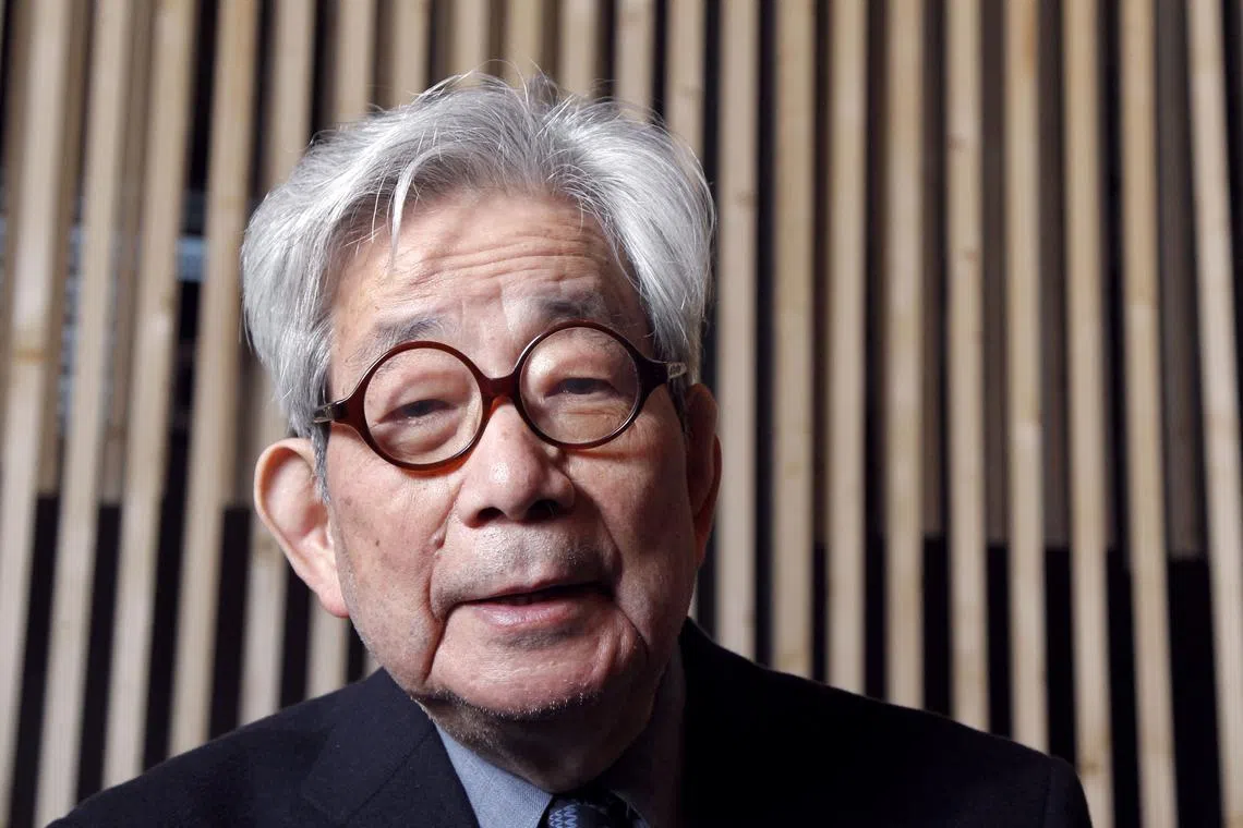 Japanese writer and Nobel Prize in Literature winner, Kenzaburo Oe, during the inauguration of the 32nd Paris' book fair in Paris.