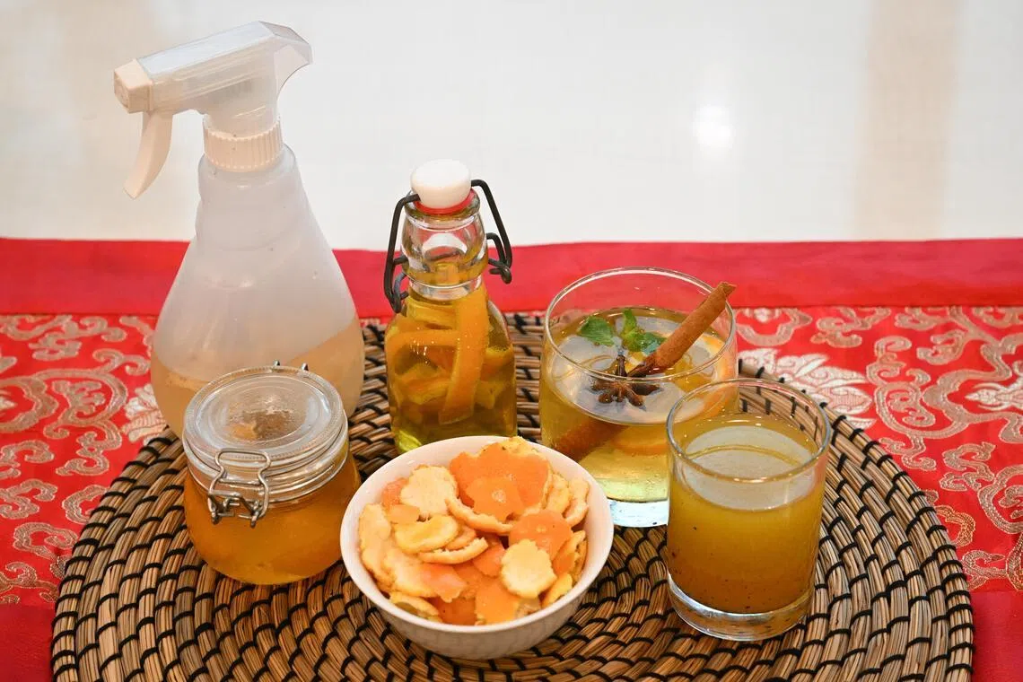 Story on how to turn your mandarin orange peels into syrups, tea, infused oils, and natural cleaners.