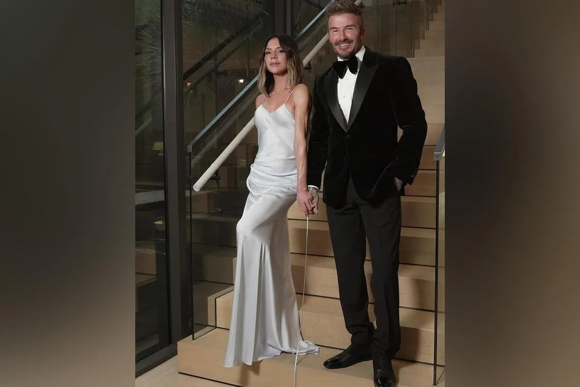David Beckham with his wife, Victoria Beckham at an early party in Miami to celebrate the former football star turning 50 in May.