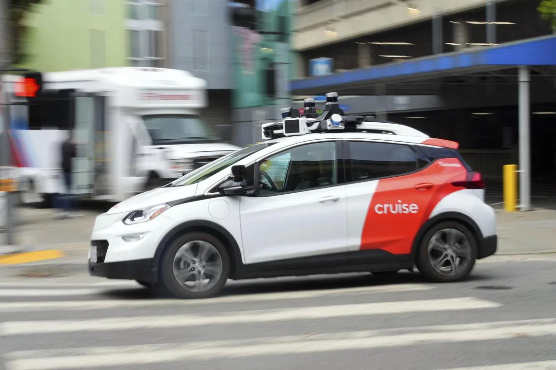 FILE — A Cruise driverless vehicle in San Francisco on Oct. 21, 2023. Cruise, the driverless car subsidiary of General Motors, said in a report on Thursday, Jan. 15, 2024, that an adversarial approach taken by its top executives toward regulators had led to a cascade of events that ended with a nationwide suspension of Cruise’s fleet. (Jim Wilson/The New York Times)