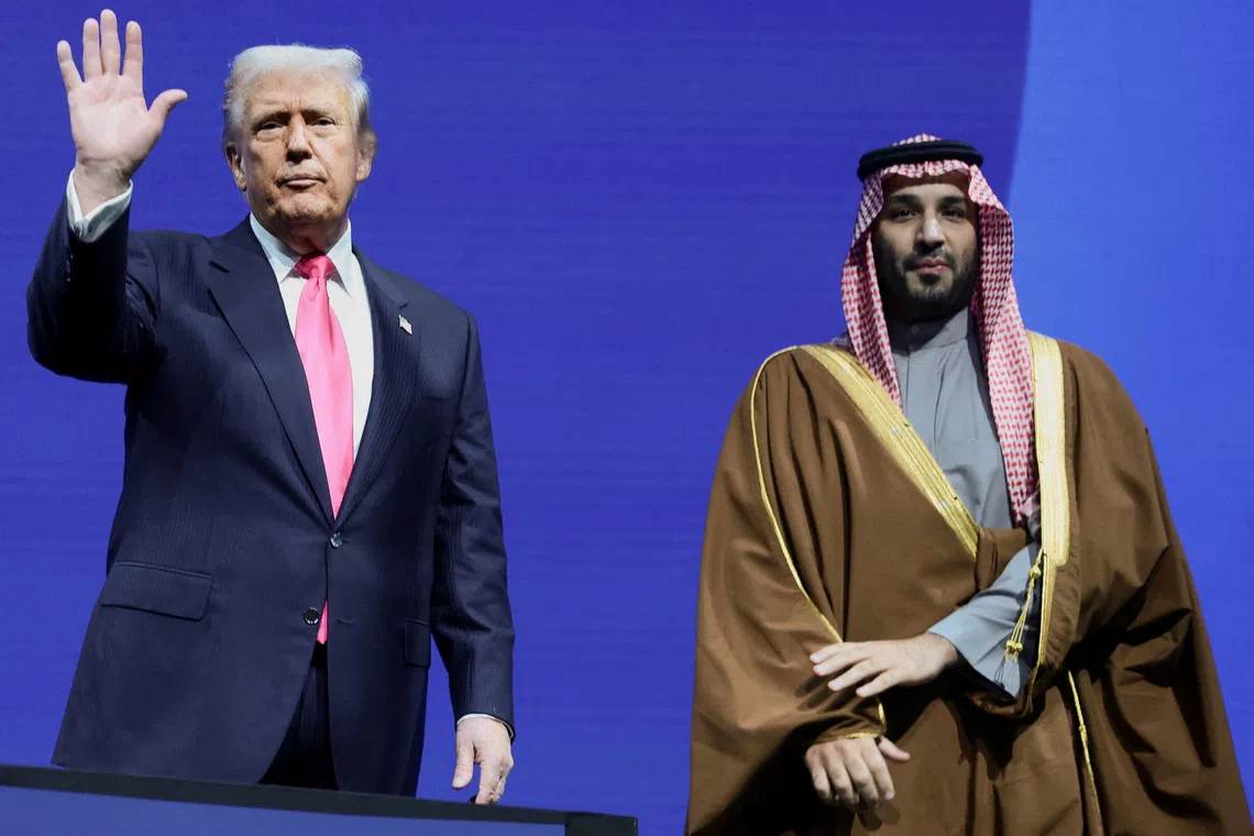 US President Donald Trump and Crown Prince Mohammed bin Salman of Saudi Arabia attend the US-Saudi Investment Forum in Washington on Nov 19. 