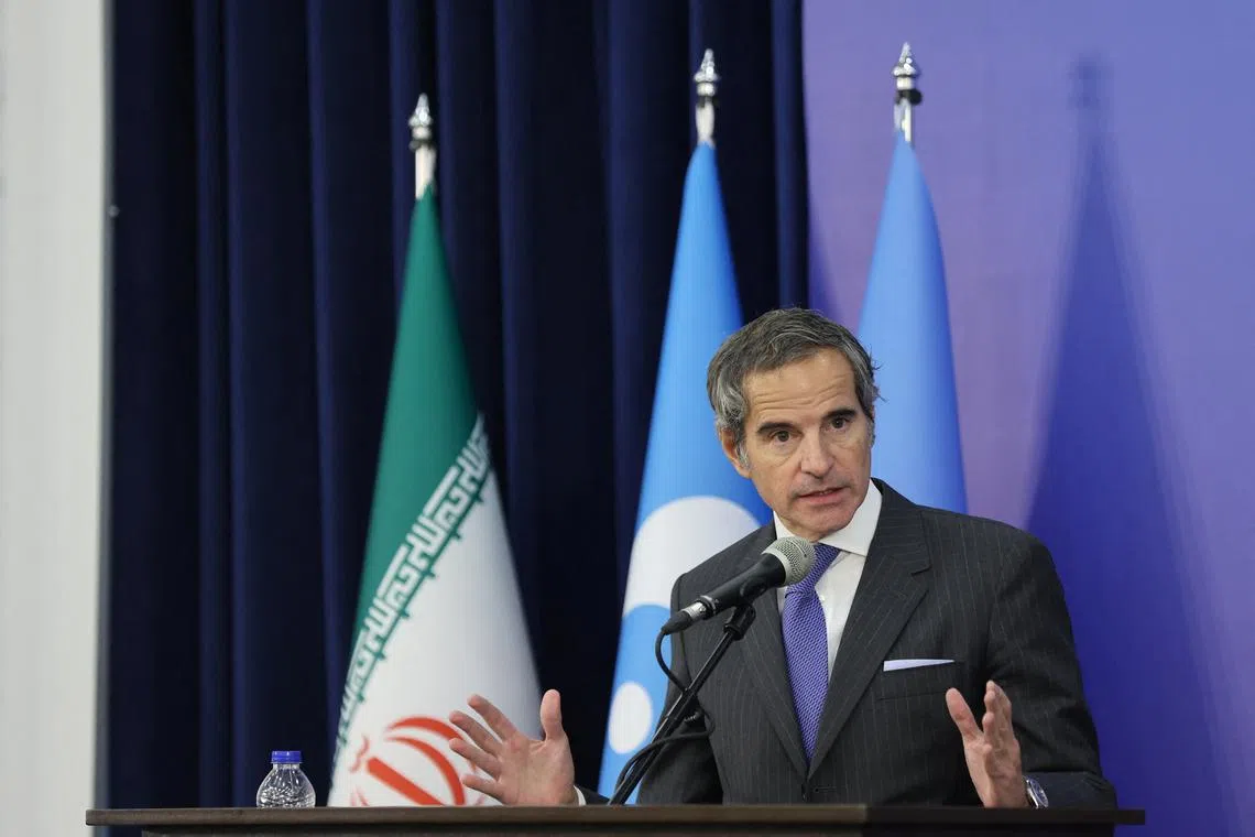 International Atomic Energy Agency (IAEA) Director General Rafael Mariano Grossi speaks during a press conference with Head of Iran's Atomic Energy Organization Mohammad Eslami, in Tehran, Iran, November 14, 2024. Majid Asgaripour/WANA (West Asia press Agency) via REUTERS