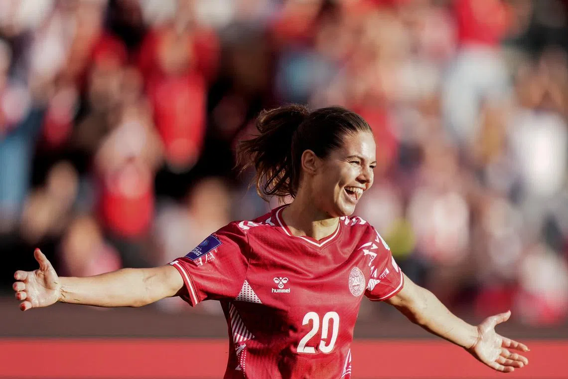 Soccer Football - Women's Euro 2025 Qualifier - Denmark v Czech Republic - Vejle Stadion, Vejle, Denmark - July 16, 2024 Denmark's Signe Bruun celebrates scoring their first goal Claus Fisker/Ritzau Scanpix via REUTERS/File Photo