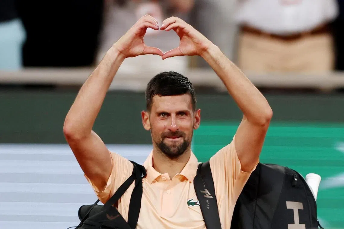 Serbia's Novak Djokovic leaving the court after losing his May 29 third-round match against Brazilian teenager Joao Fonseca.