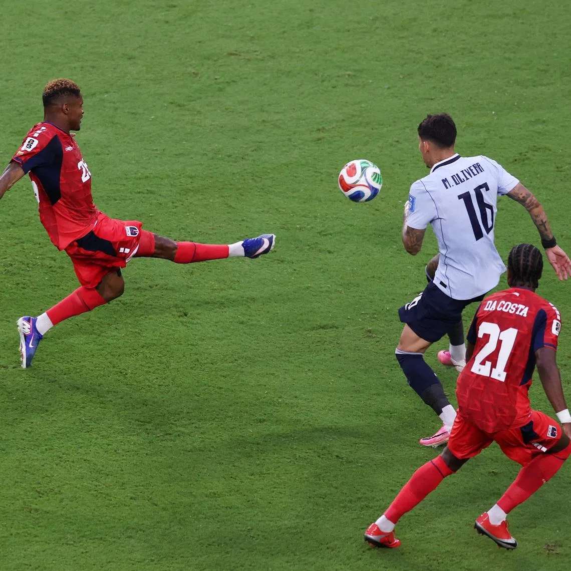 Cape Verde's Helio Varela scores their second goal in a 2-2 draw with Uruguay.