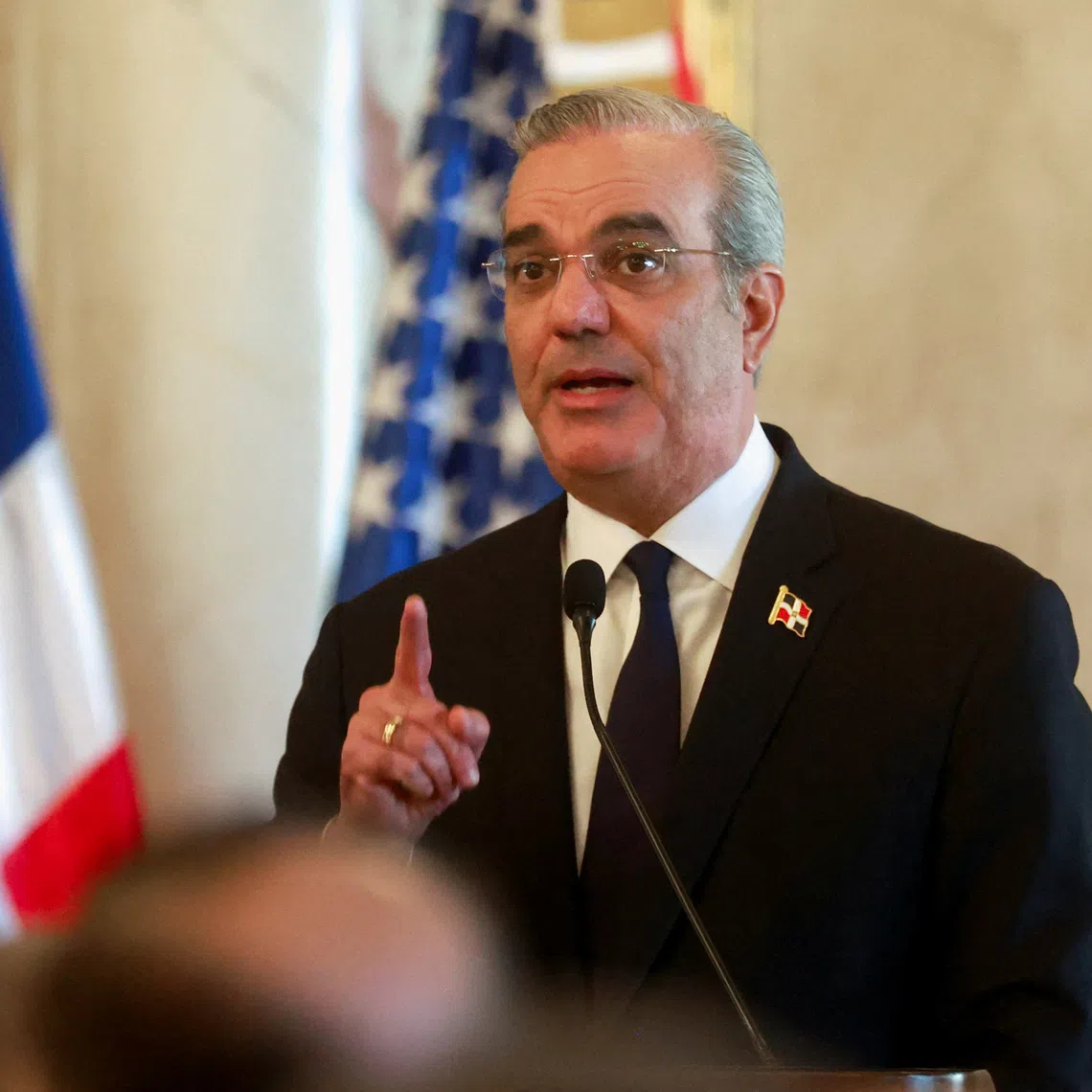 Dominican Republic President Luis Abinader speaks during a meeting with U.S. Secretary of Defense Pete Hegseth at the National Palace, in Santo Domingo, Dominican Republic November 26, 2025. REUTERS/Erika Santelices