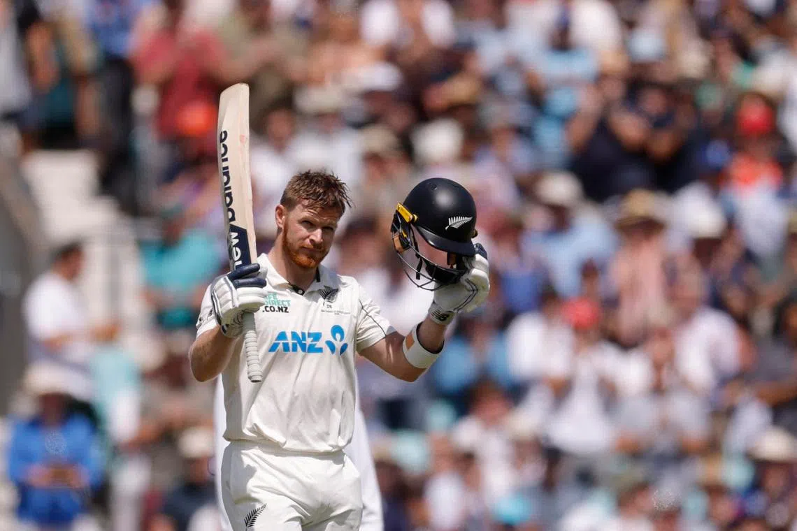 Cricket - England v New Zealand - Second Test - Kia Oval, London, Britain - June 18, 2026 New Zealand's Glenn Phillips celebrates after reaching his century Action Images via Reuters/Andrew Couldridge