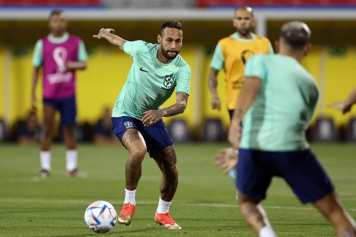 Brazil's Neymar in action during training ahead of their World Cup last-16 clash against South Korea. He missed the Selecao's last two matches with injury.