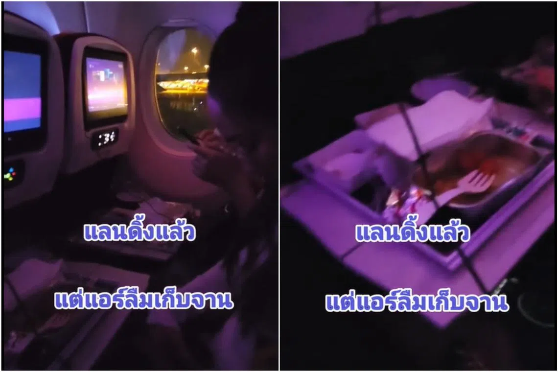 No flight attendant removed the food trays from the tables of her and two friends, which inconvenienced them, Praewa said in the clip.