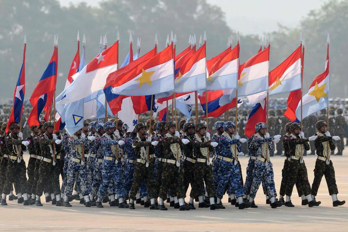 Members of the Myanmar military take part in a parade to mark the country's 78th Armed Forces Day, in Naypyidaw.