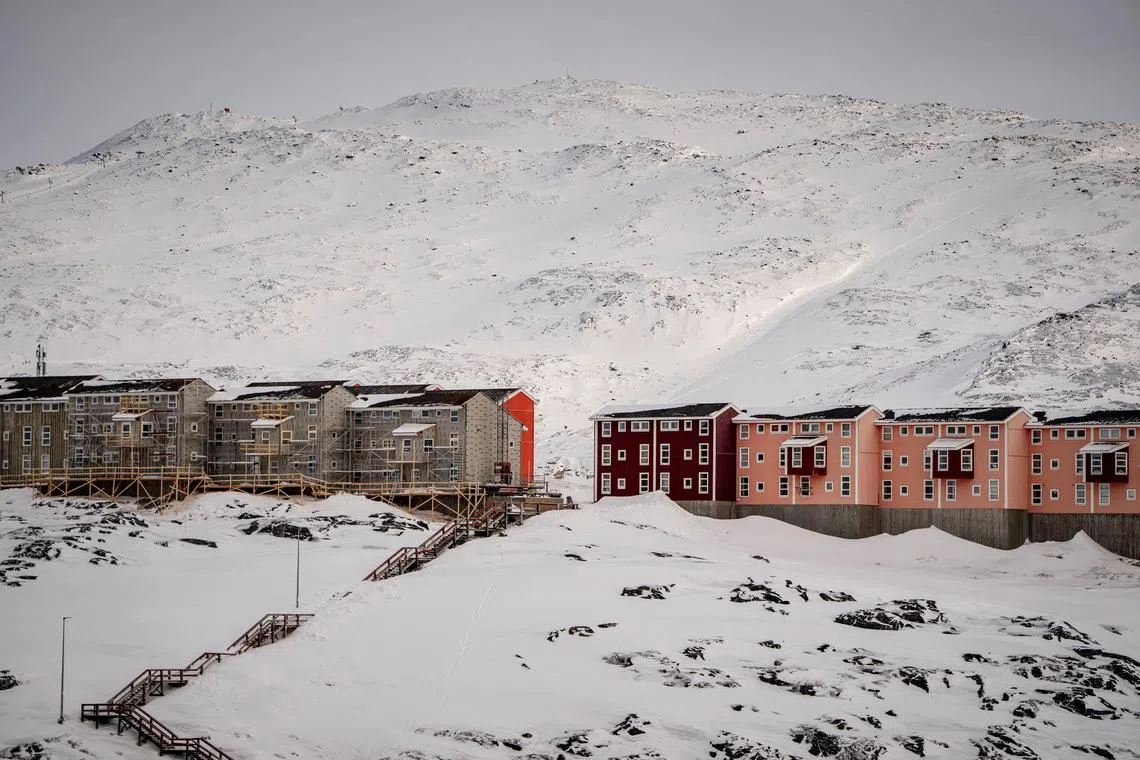 FILE PHOTO: A general view of housing in Nuuk, in Greenland March 7, 2025. Ritzau Scanpix/Mads Claus Rasmussen via REUTERS/File Photo