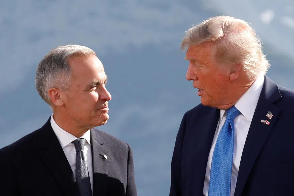 Mr Carney (left) had been optimistic that he could strike an accord that would eliminate tariffs Mr Trump imposed this year.