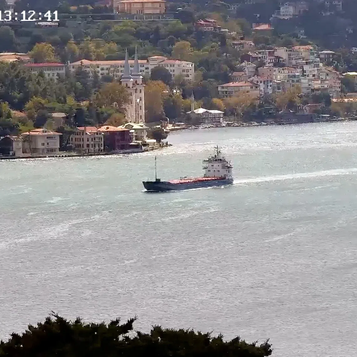 General cargo vessel ALFA WATAN, one of the two vessels attacked in drone strikes in the Black Sea off NATO member Bulgaria, according to a October 6, 2026 statement by Bulgarian PM Radev, sails in Istanbul, Turkey October 5, 2026 in this screengrab obtained from a handout video. YORUK ISIK/Handout via REUTERS