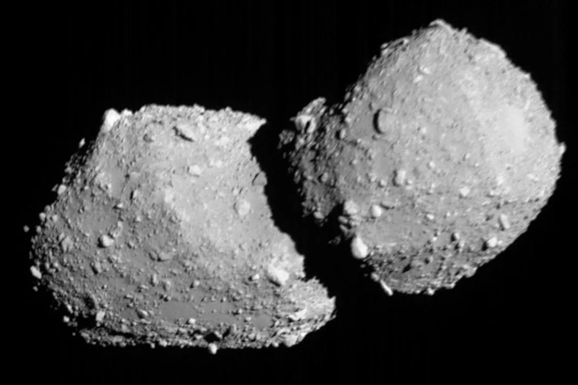 A view of the asteroid Torifune during a fly-by of the Hayabusa2 space probe.