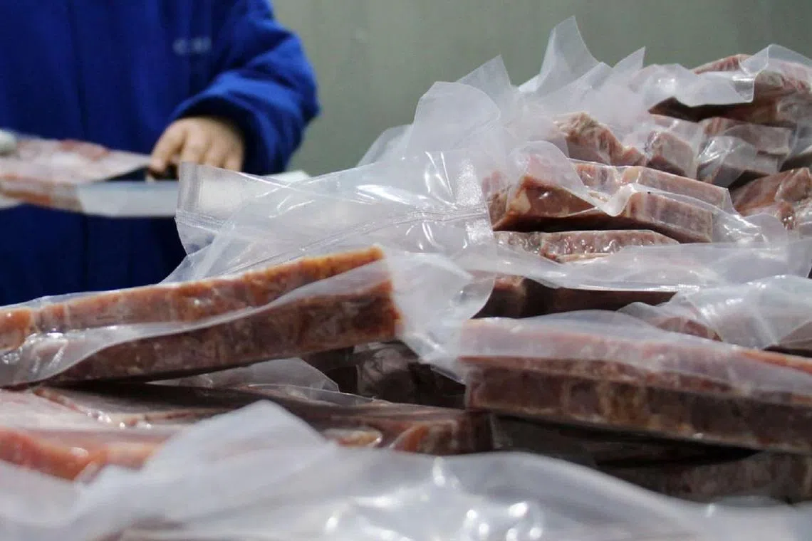 Frozen steak at a plant in Shandong province, China.