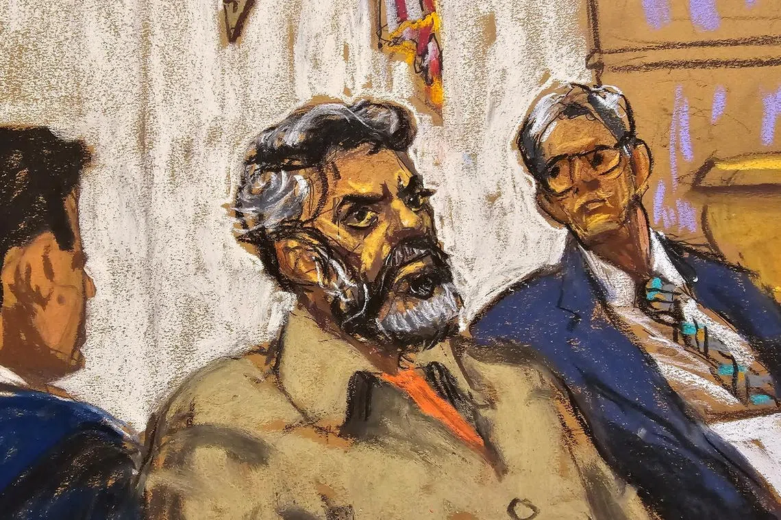 Asif Merchant, a Pakistani man with alleged ties to Iran, appears on charges in connection with a foiled plot to assassinate a U.S. politician or government officials, in a courtroom in New York, U.S., September 16, 2024 in this courtroom sketch. REUTERS/Jane Rosenberg