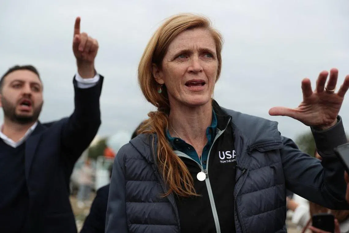FILE PHOTO: U.S. Agency for International Development (USAID) Administrator Samantha Power speaks to the media as she visits the aid centre for refugees from Nagorno-Karabakh region in the border village of Kornidzor, Armenia September 26, 2023. REUTERS/Irakli Gedenidze