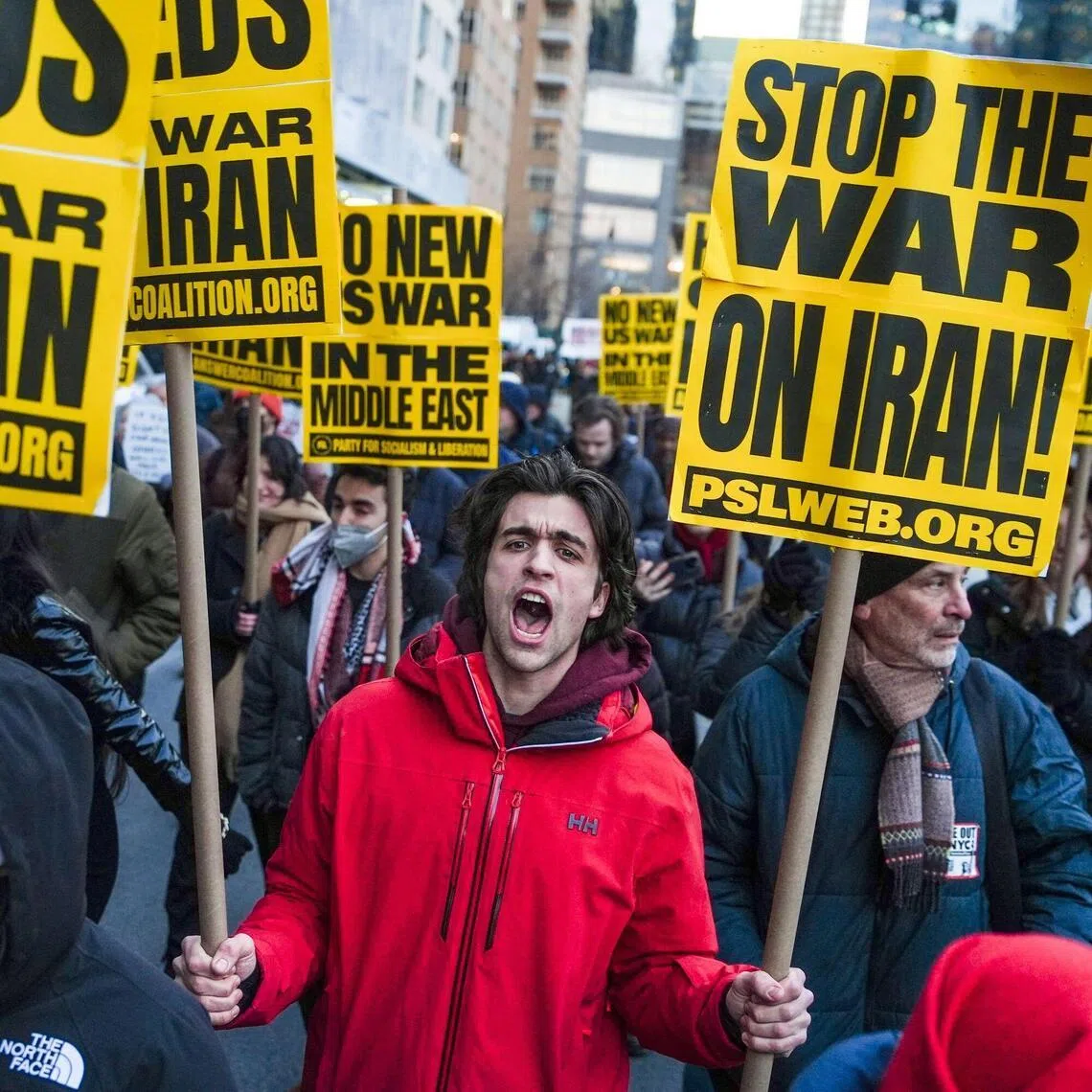 A protest against US military action in Iran in New York City on March 2. 