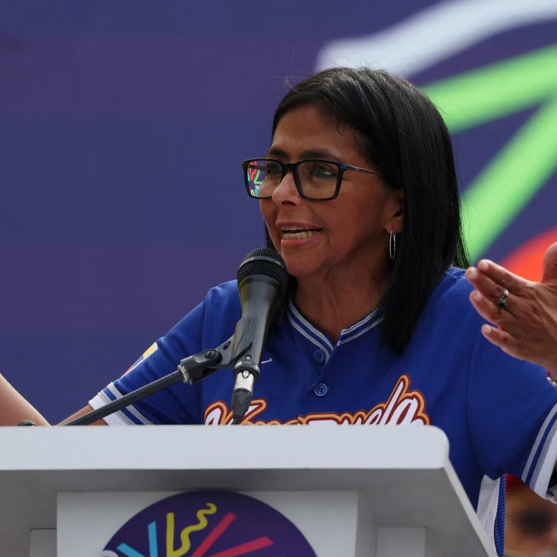Venezuela’s acting President Delcy Rodriguez addresses supporters during an event announcing an increase in the minimum income, in Caracas, Venezuela April 30, 2026. REUTERS/Leonardo Fernandez Viloria/File Photo