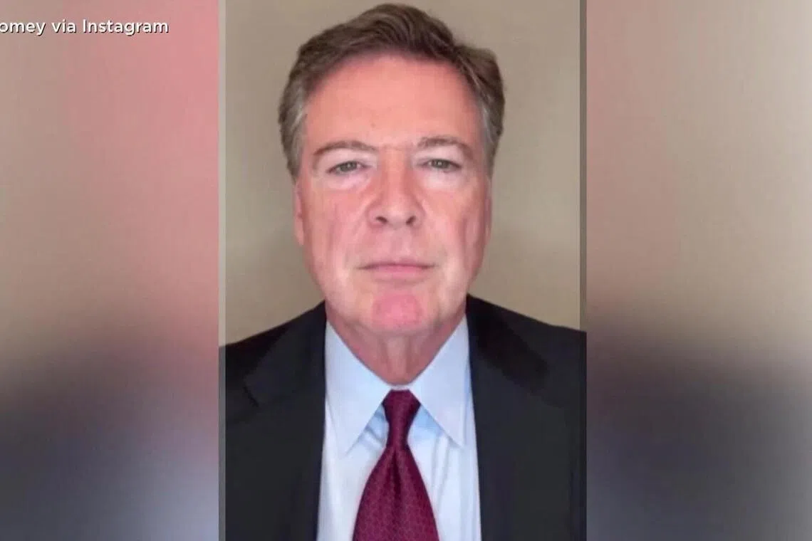 In this screengrab from a video posted on James Comey's Instagram page on Sept 25, the former FBI chief and prominent Donald Trump critic says that he is "not afraid" and declares his innocence after being indicted on two criminal counts as the US president escalates a campaign of retribution against political foes. 