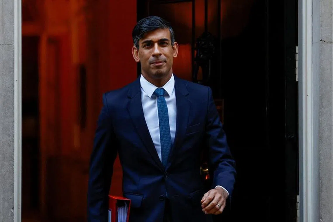 Britain's Prime Minister Rishi Sunak walks outside No. 10 Downing Street ahead of Prime Minister's Questions at the Houses of Parliament in London, Britain, November 15, 2023. REUTERS/Peter Nicholls