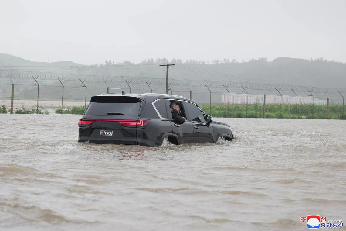 North Korean leader Kim Jong Un inspecting a flood-hit area in North Korea.