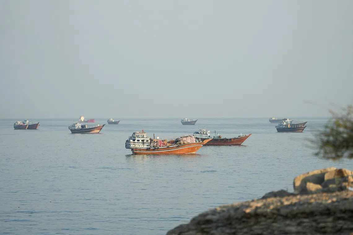 Vessels in the Strait of Hormuz, as seen from Musandam, Oman, on Oct 23.