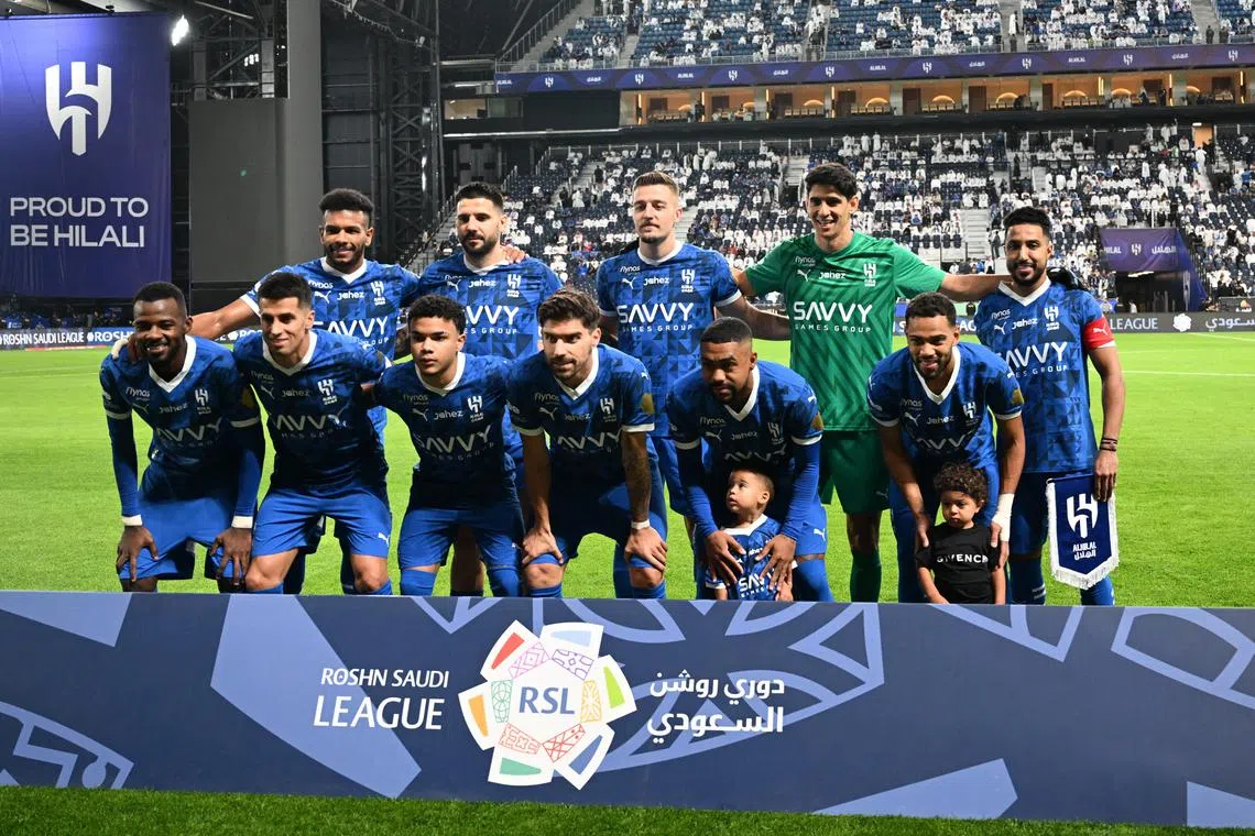 Soccer Football - Saudi Pro League - Al Hilal v Al Shabab - Kingdom Arena, Riyadh, Saudi Arabia - April 21, 2025 Al Hilal players pose for a team group photo before the match REUTERS/Stringer