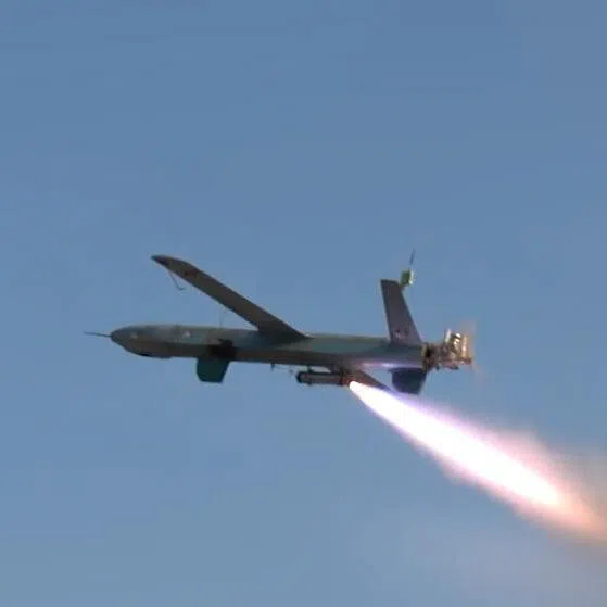 A video released by the Iran-aligned Houthis shows a drone launching from an undisclosed location in Yemen.