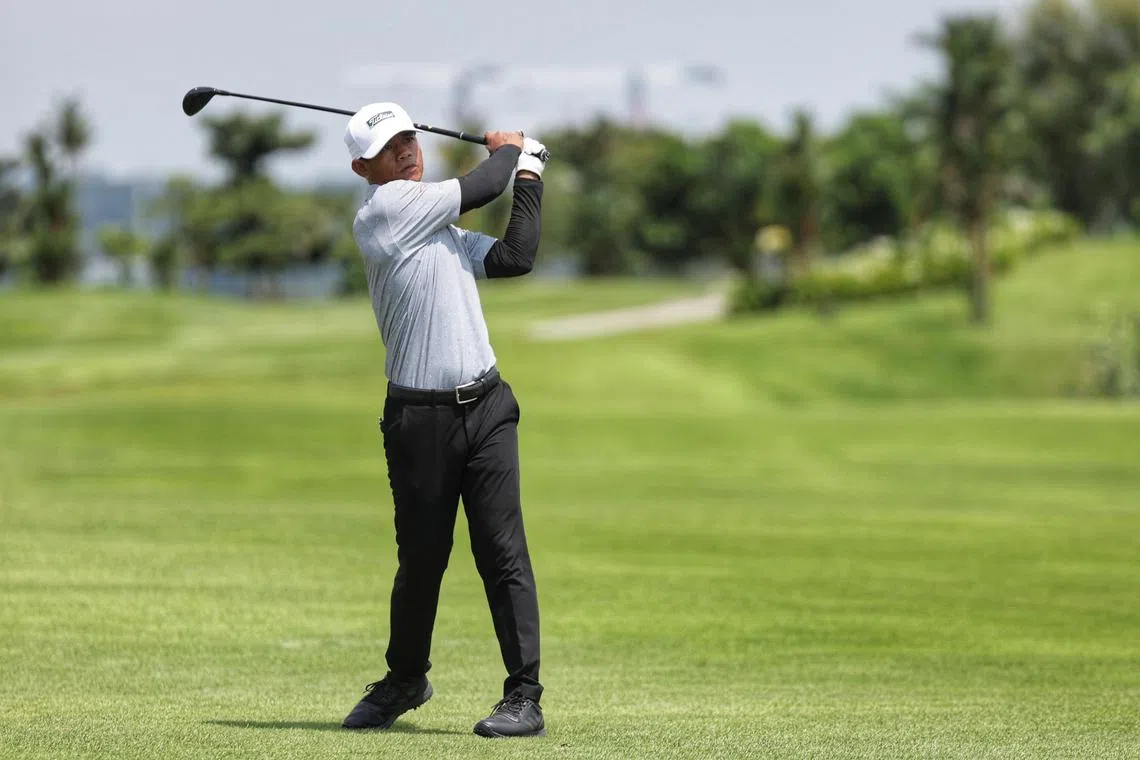 Monn Sokchea of Cambodia driving from the fairway in round 3 of the men’s Putra Cup at the South-east Asian Amateur Golf Team Championships at Seletar Country Club on July 11, 2024.