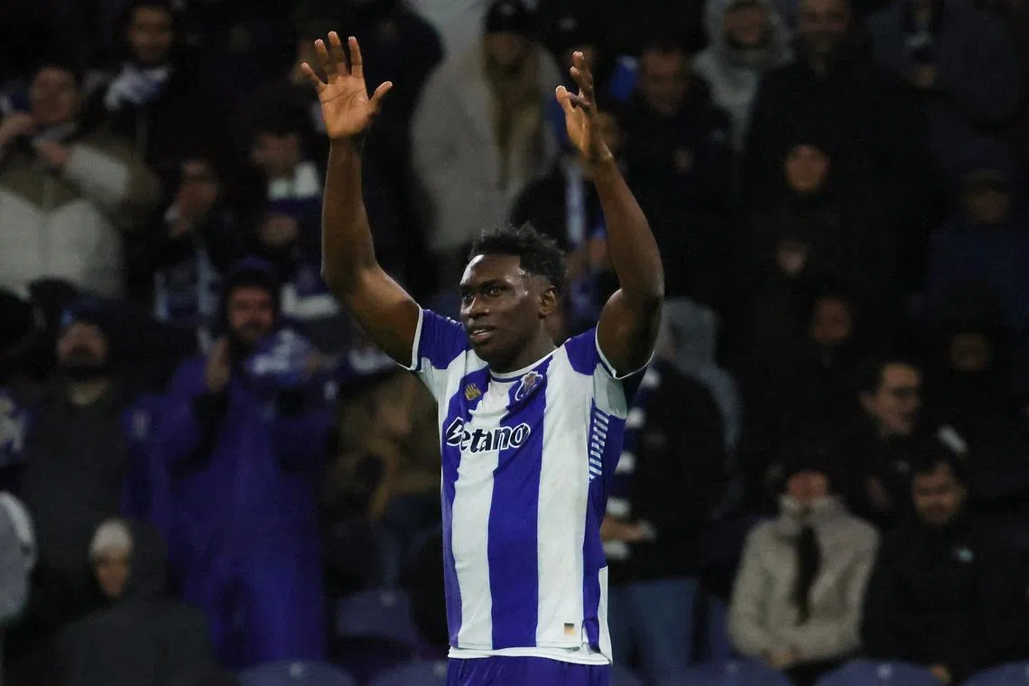 Soccer Football - Primeira Liga - FC Porto v Gil Vicente - Estadio do Dragao, Porto, Portugal - January 26, 2026 FC Porto's Samu Aghehowa celebrates scoring their first goal REUTERS/Rita Franca
