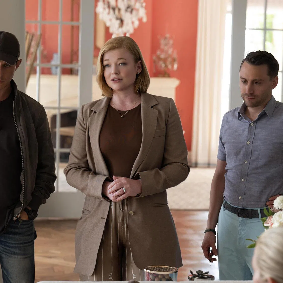 From left: Jeremy Strong, Sarah Snook and Kieran Culkin in the final season of Succession.
