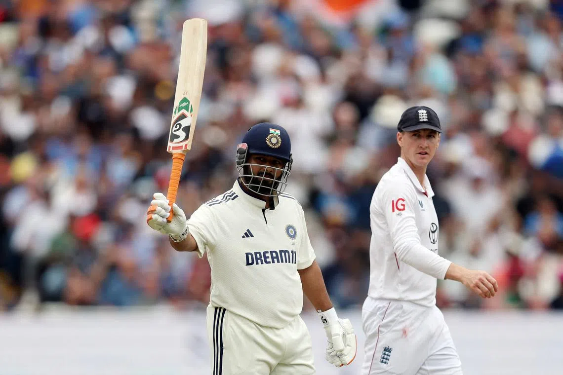 FILE PHOTO: Cricket - Second Test - England v India - Edgbaston Cricket Ground, Birmingham, Britain - July 5, 2025 India's Rishabh Pant celebrates after reaching his half century Action Images via Reuters/Paul Childs/File Photo