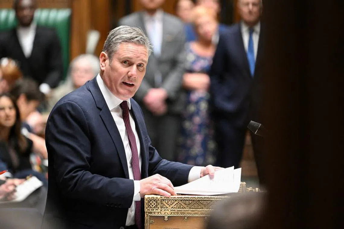 FILE PHOTO: British Labour Party leader Keir Starmer speaks during Prime Minister's Questions, at the House of Commons in London, Britain, May 24, 2023. UK Parliament/Jessica Taylor/Handout via REUTERS ATTENTION EDITORS - THIS IMAGE HAS BEEN SUPPLIED BY A THIRD PARTY. MANDATORY CREDIT. IMAGE MUST NOT BE ALTERED./File Photo