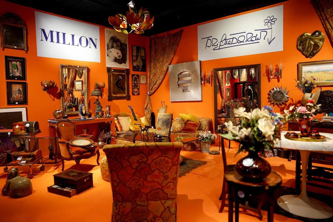 This photograph shows details of a preview exhibition of personal belongings once owned by late French actress Brigitte Bardot at Maison Drouot in Paris on September 15, 2026, ahead of an auction of her memorabilia and clothing. (Photo by Charlotte SIEMON / AFP) / -- IMAGE RESTRICTED TO EDITORIAL USE - STRICTLY NO COMMERCIAL USE --
