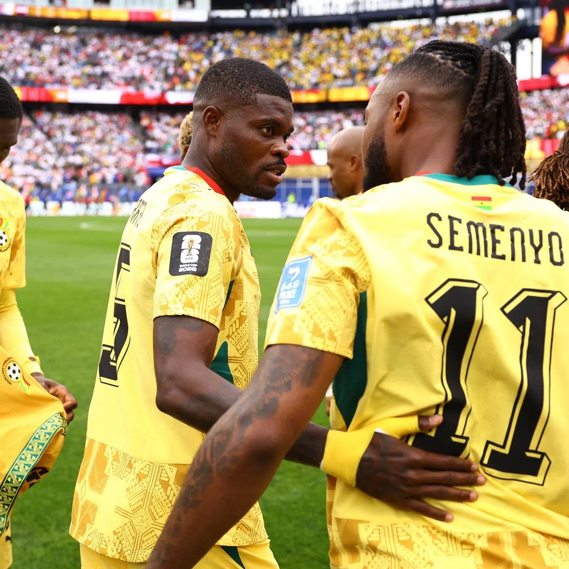 Soccer Football - FIFA World Cup 2026 - Group L - England v Ghana - Boston Stadium, Foxborough, Massachusetts, U.S. - June 23, 2026 Ghana's Thomas Partey with Antoine Semenyo before the match REUTERS/Peter Cziborra