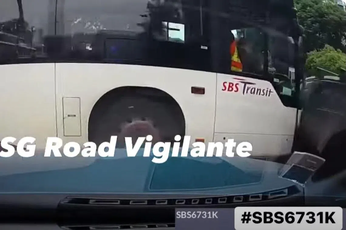 Video footage posted on the SG Road Vigilante shows an SBS Transit bus colliding with the left side of a black car at a road junction.