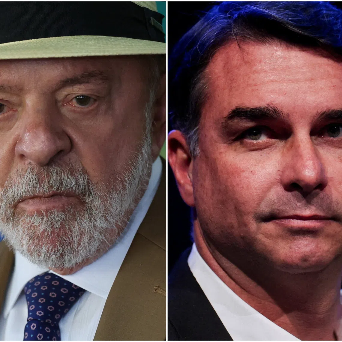 A combination image shows Brazil's President Luiz Inacio Lula da Silva (left) at a ceremony at the Planalto Palace in Brasilia, Brazil, August 8, 2026, and senator Flavio Bolsonaro (right), the Liberal Party (PL) candidate in Brazil's presidential election, during an event announcing Alfredo Gaspar as Bolsonaro's vice-presidential running mate, in Brasilia, Brazil, August 5, 2026. REUTERS/Adriano Machado