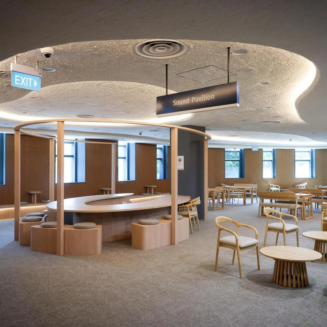 Sound Pavilion, where patrons can decompress and read in this tea house-inspired seating area. Media preview of Bukit Batok library on March 23, 2026. ST PHOTO: JASON QUAH