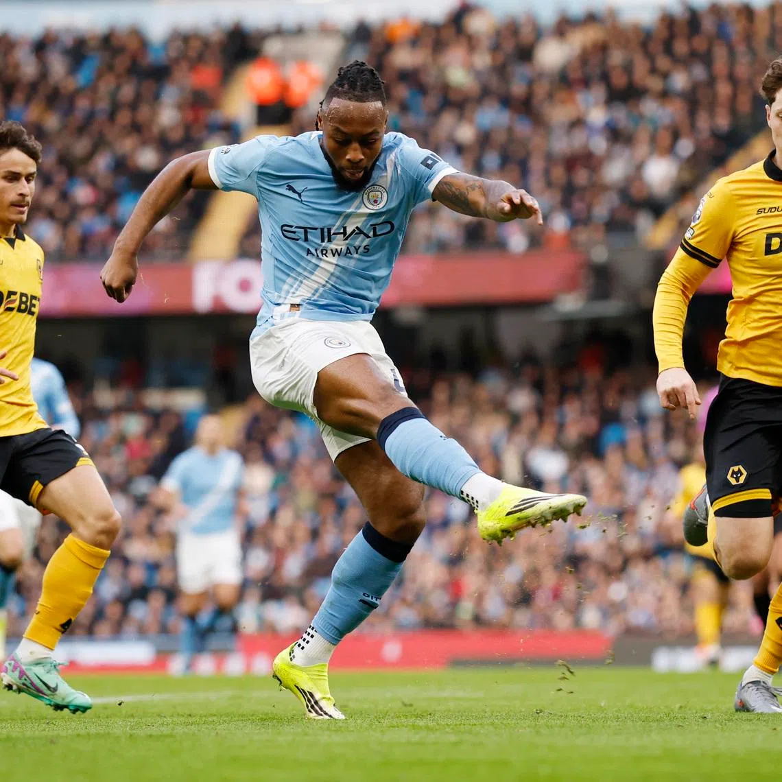 Soccer Football - Premier League - Manchester City v Wolverhampton Wanderers - Etihad Stadium, Manchester, Britain - January 24, 2026 Manchester City's Antoine Semenyo shoots at goal Action Images via Reuters/Jason Cairnduff