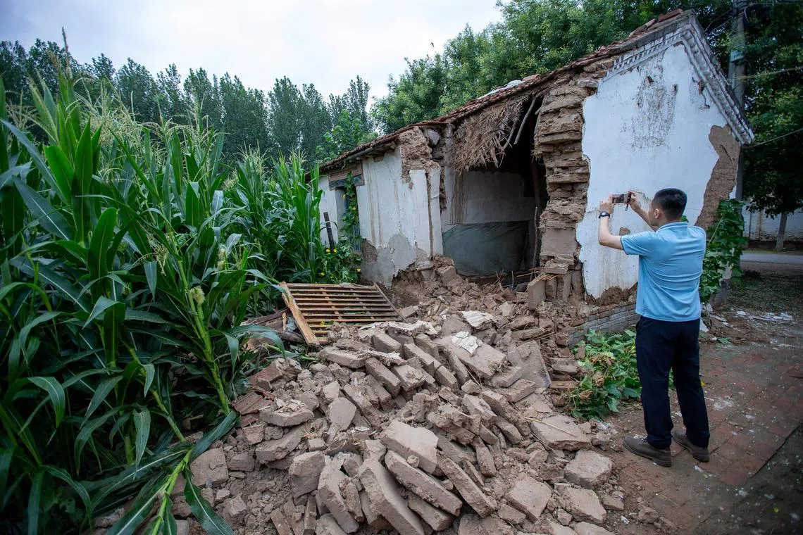 A damaged house is seen in Pingyuan county, Dezhou city, in China's eastern Shandong province, on Aug 6.