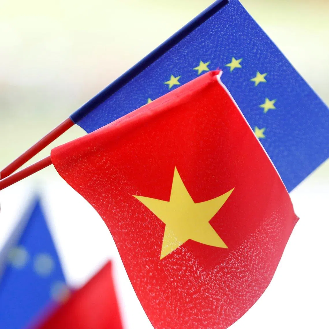 FILE PHOTO: European Union and Vietnamese flags are seen at the government office in Hanoi, Vietnam June 30, 2019. REUTERS/Kha/ File Photo