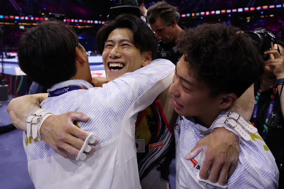 Artistic Gymnastics - 2026 World Artistic Gymnastics Championships - Rotterdam Ahoy, Rotterdam, Netherlands - October 20, 2026 Japan's Daiki Hashimoto reacts during the Men's Team Final REUTERS/Yves Herman