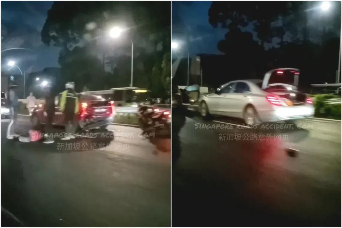 A Trans-Cab taxi can be seen is in the rightmost lane with two other cars stopped ahead of it.  